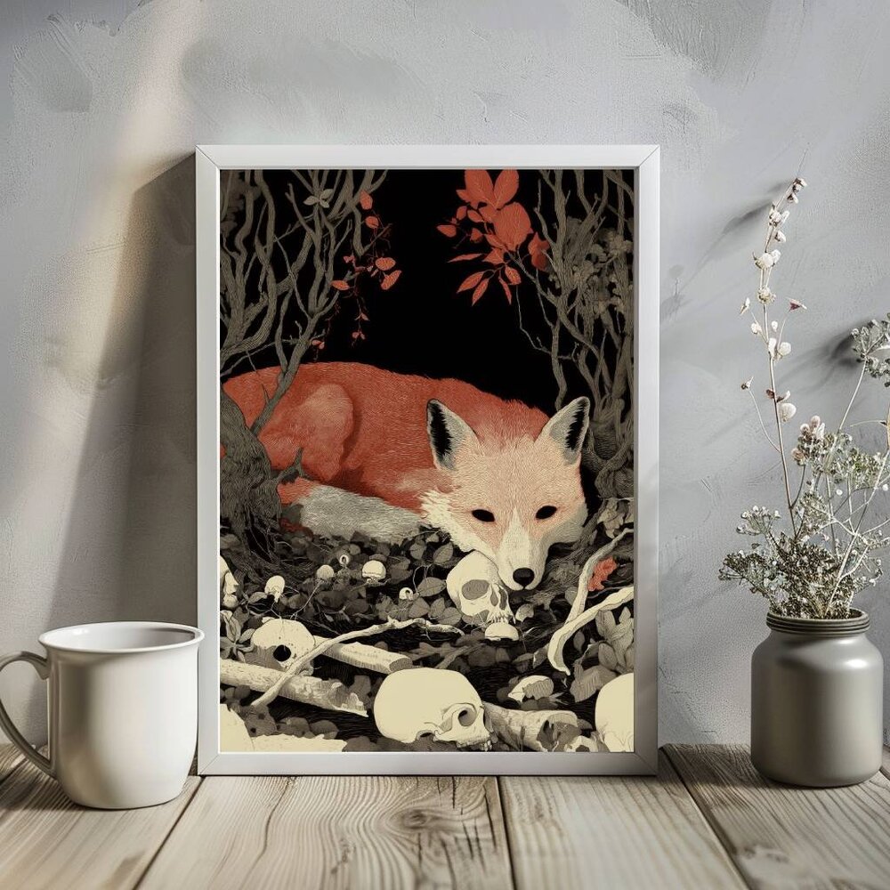 Original Red Fox With Skulls Art Print + Digital Copy